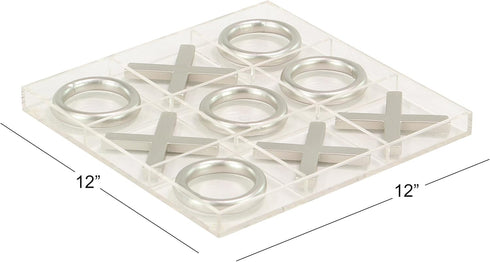 Deco 79 Metal Tic Tac Toe Game Set with Silver Pieces, 12" x 1" x 12"