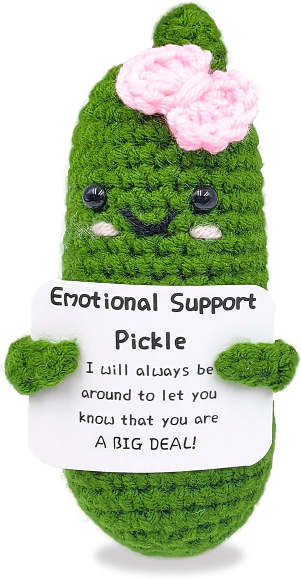 SIMXEHAY Emotional Encouraging Pickle,Funny Pickle with Support Card,Cute Knitted Crochet Dolls Soft Plush