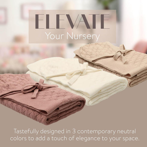 peluche 0-3 29" 36") Pointelle Knit Blanket with Bonnet - Luxurious Cuddle & Swaddle - Unisex Newborn Baby Swaddles