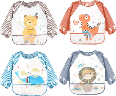 Accmor Long Sleeve Baby Bibs - Waterproof Sleeved Bibs for Eating, Toddler Smock Bibs for 6-36 Months