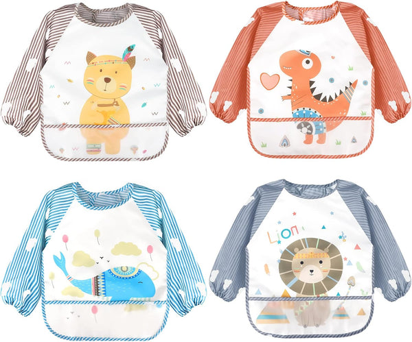 Accmor Long Sleeve Baby Bibs - Waterproof Sleeved Bibs for Eating, Toddler Smock Bibs for 6-36 Months