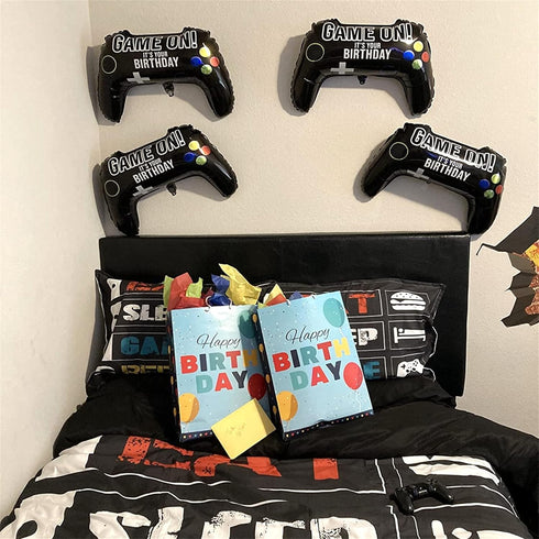 5 Pieces Video Game Party Balloons, Giant Controller Mylar Foil Balloons for Kids Boys Fortnite Birthday Party