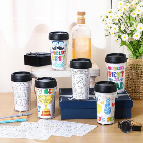 Yiyiring Set 12 10 oz of Father's Day DIY Color Your Own Cups Coloring Cups Color Your Own Plastic Mugs for Adults