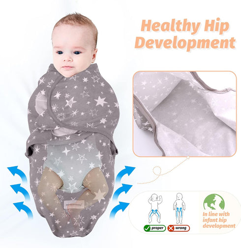 Miracle Baby 3-Pack 100% Swaddle Sack, Cotton Sleep Swaddles Wrap Blankets for Newborns & Infants, Soft & Adjustable