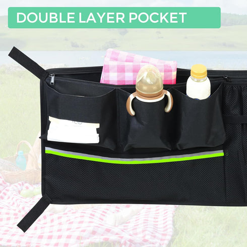 Stroller Wagon Cargo Net,Double-Layer Side Pockets Attachment for WONDERFOLD,Foldable Mesh Sorting Organizer Bag