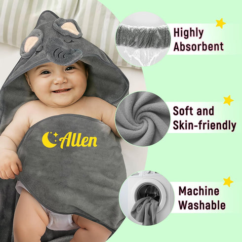 PFTPOW Personalized Baby Towel with Name Custom Toddler Hooded Bath Towels for Girl Boy Swaddle Blanket Customized Baby