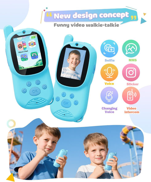 Eveedo Kids,2 Pack 3-12,Portable 4 5 6 7 8 9 Video walkie talkies for Rechargeable Kids Walkie Talkies can Send