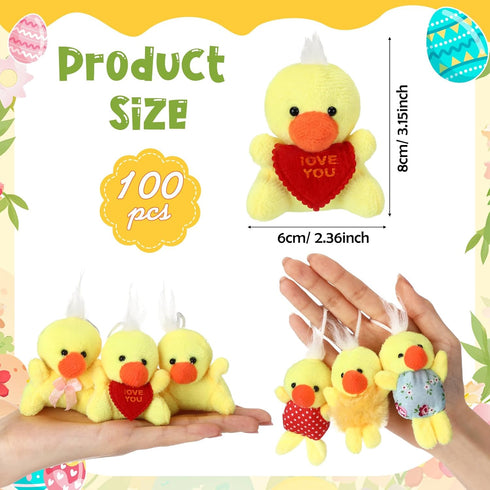 100 Zhanmai Pcs Mini Plush Animal Toys Bulk Small Chick Keychain Party Favors Stuffed Small Animals for Easter Egg