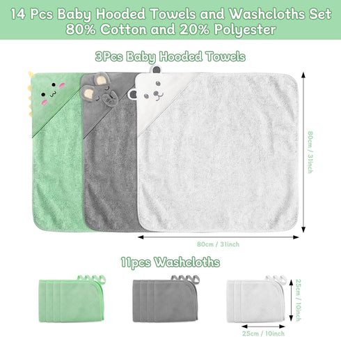 Generic 14 3 11 PCS Baby Towels, PCS Soft Hooded Baby Towels & PCS Washcloths, Baby Bath Towels for Newborns, Infants