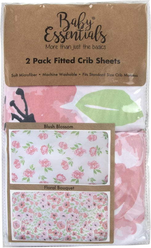 2 Pack 28x52 Standard Microfiber Fitted Crib Sheets for Baby Girl, Boy & Neutral, - (Roses & Flowers)