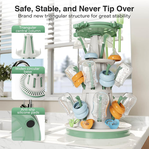 3-Tier TAZENI Baby Bottle Drying Rack with Drain Pipe, Modular Baby Bottle Rack Dryer for Infant Feeding Accessories