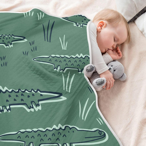 KICPOAY Cute Alligator Crocodile Dinosaur Baby Swaddle Blanket for Boys and Girls, Muslin Baby Receiving Swaddle