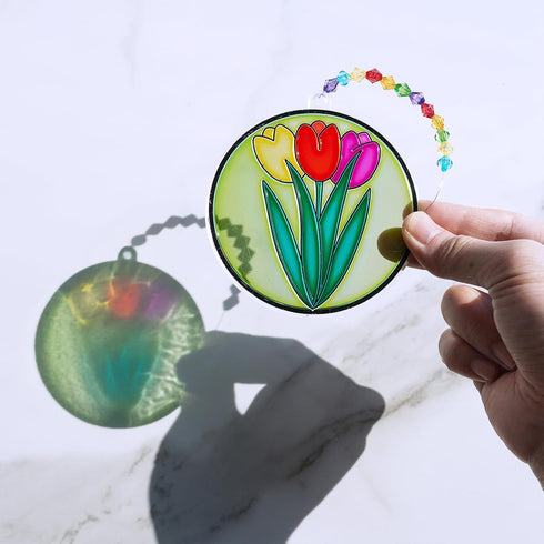 24 Set Winlyn Spring Flower Suncatchers Ornaments Decorations DIY Window Paint Art Kit for Kids Classroom Activities