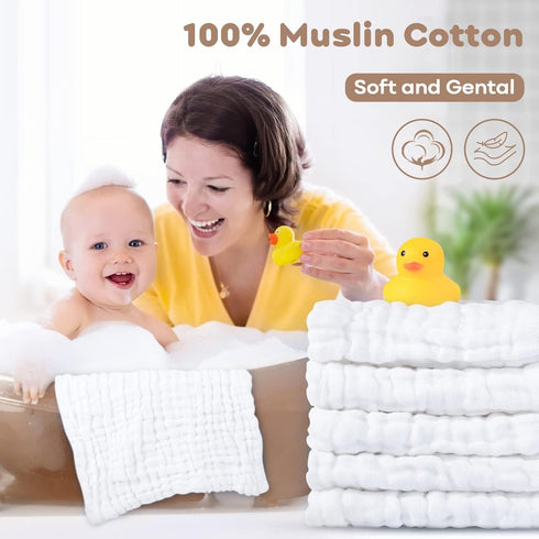 100% 6 Pack 12x12in Yoofoss Muslin Baby Washcloths Cotton Face Towels Wash Cloths for Baby Soft and Absorbent Baby