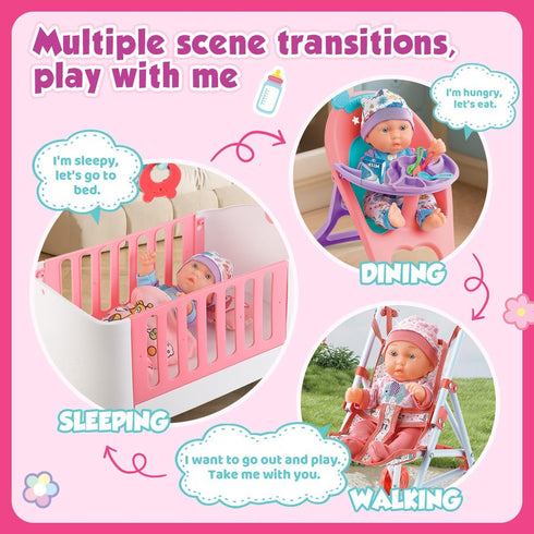 Set 11" Chair,24 2 Sets 3-5 4-6 5-7 Baby Doll Crib and Stroller Accessories Play with Baby Doll,Dining PCS Dolls