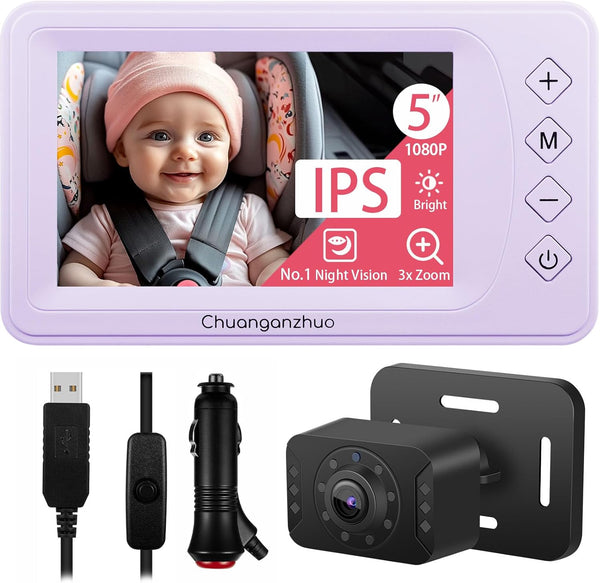 Chuanganzhuo Baby Car Camera with Advanced Crystal-Clear Night Vision, 3X Zoom, USB Powered,