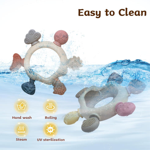 Wenobby 3 Packs 0-6 6-12 Teether Rings for Months Babies, Teething Toys with Pacifier Clip Holder, Baby Chew Toys