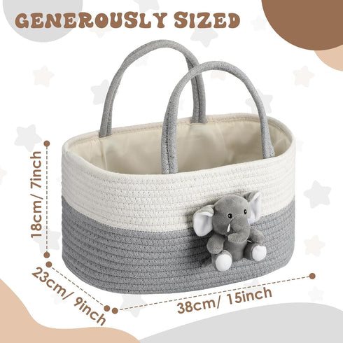 FoldTier Elephant Diaper Caddy Organizer Elephant Cart Storage for Nursery with Handle Baby Shower Basket Gift Baby