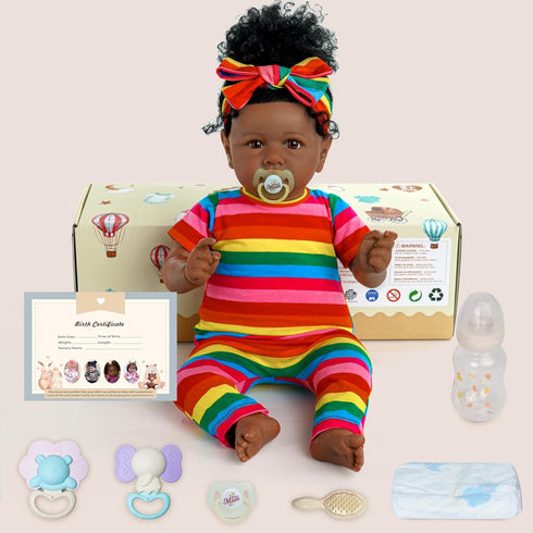 JIZHI Reborn Baby Dolls Black, 22 Inch Lifelike Soft Body African American Girl Doll Gift Set