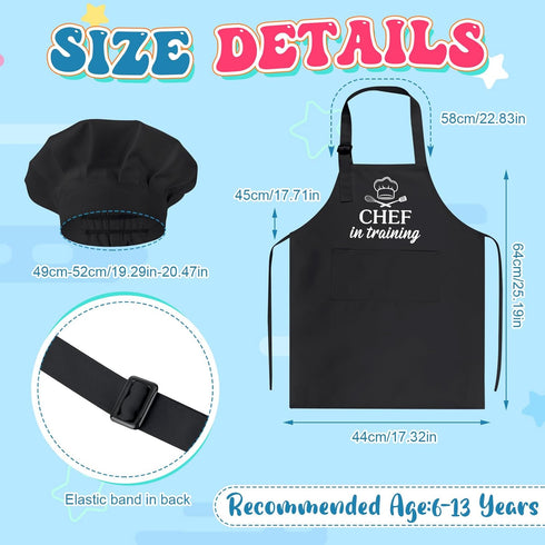 Kids Apron and Chef Hat Set, “CHEF in training” Apron Adjustable Child Apron Chef in Training Funny Apron