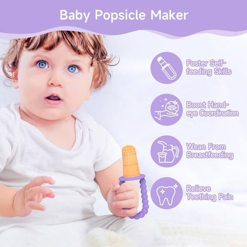 MORLIKE Baby Popsicle Molds Set, Homemade Breastmilk Popsicle Molds for Led Weaning, BPA Free Ice Pop Molds for Baby Teething Relief, Easy Release Silicone Freezer Tray for Fruit Ice Cube (Purple)