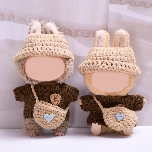 QIUTIMIY 17cm 3 Set: (LBB 16) Doll Clothes - Cute Piece Brown Sweater, Khaki Cap, Mini Bag Clothes