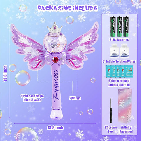 Magic Princess Bubble Wand Maker for Kids - Light Up & Music Automatic Bubble Machine, Birthday Gift