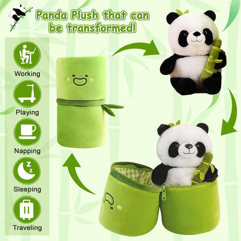 Emoin Panda Stuffed Animals 11.8 Inch Bamboo Plush Toy, Panda Pillow, Plush Panda Bear Doll Gifts for Boys Girls