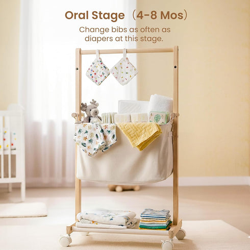 Woodtoe Baby Diaper Caddy Cart with Movable Storage Organizer, Natural Newborn Nursery Essentials, Mobile Utility Cart