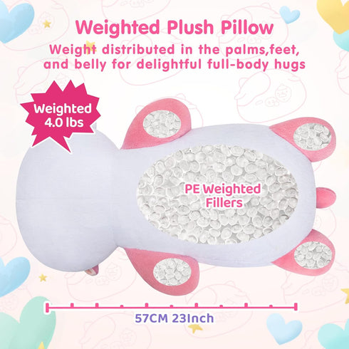 Weighted Stuffed Animals 4.0 Lbs, Weighted Strawberry Cow Plush, 23 inch Cow Weighted Pillow for Kids