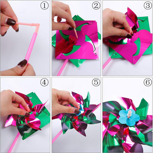 Elcoho 100 Pieces Plastic Rainbow Windmill Party Pinwheels, DIY Pinwheel for Kids Toy Garden Party Decor