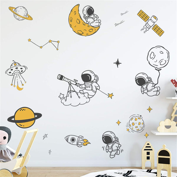 RARJSM Wall Stickers, Astronaut Planet Outer Space Stars DIY Vinyl Removable Large Decals for Kids Bedroom Living Room