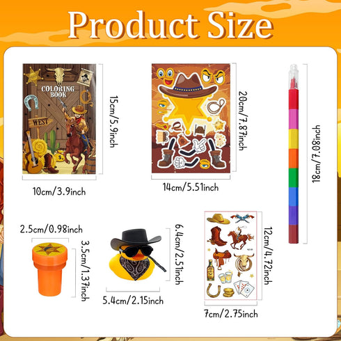 144 Set Cinrobiye Pcs Western Cowboy Party Favors, Wild West Coloring Books, Stickers, Tattoos, Stampers, Rubber Ducks