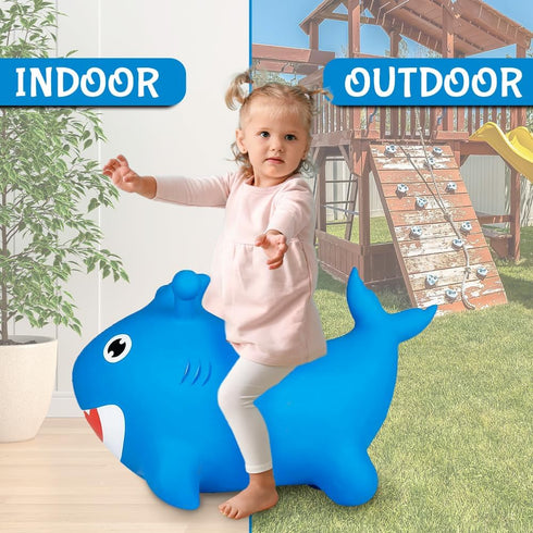 Blue Shark Bounce & Ride-on Inflatable Hopper - Toddler Toy with Pump for Fun Playtime