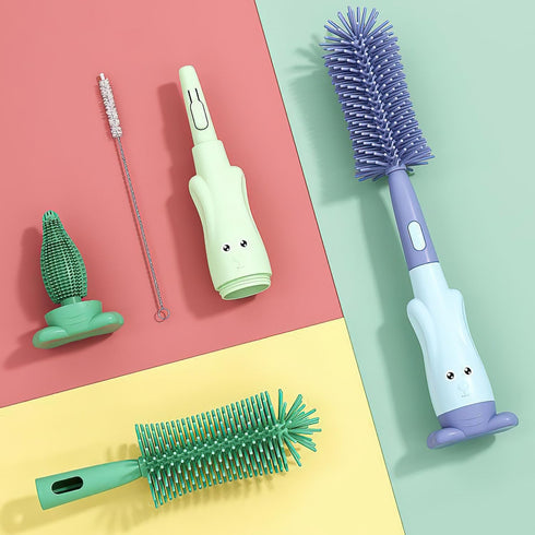 5-in-1 Baby Bottle Brush Set, BPA-Free Bottle Brush for Baby, Includes Silicone & Nylon Brushes