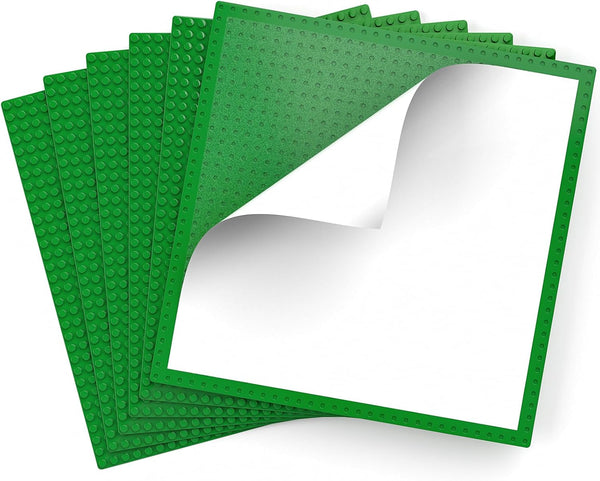 Classic Baseplates, 10" x 10" Green Peel and Stick Base Plates for Building Bricks, 6 Pack, Compatible with Major Brands