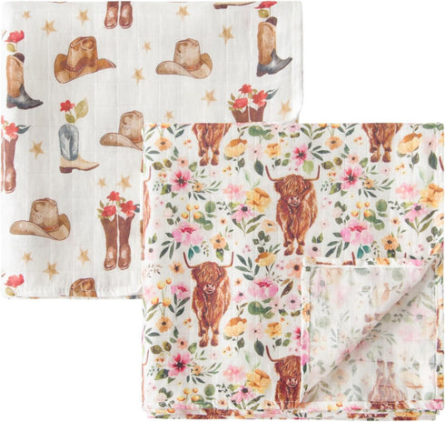 ittle Jump Muslin Swaddle Blankets for Boys Girls, 2 Pack Receiving Baby