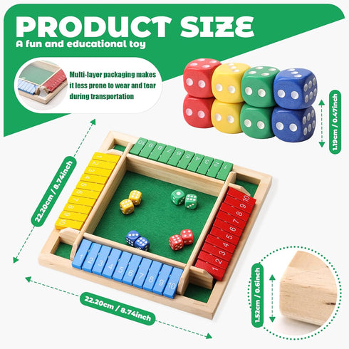 Elfclove 1-4 8Dice (8.74 8.74 inches, Shut The Box Game, Players, Classic Closed-Box, Improves Mathematical Skills