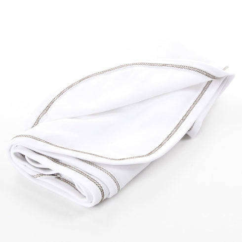Eco-Friendly Baby Swaddle Blanket - White with Brown Stitching
