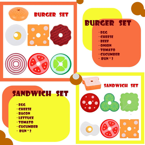 Wooden Burger Sandwich Stacking Toys - Montessori Educational Play Food for Toddlers, Christmas Birthday Gift for Kids