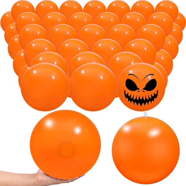 50 Pcs Halloween Pumpkin Inflatable Balls, Outdoor Decorations for Birthday Party, DIY Pumpkin Props