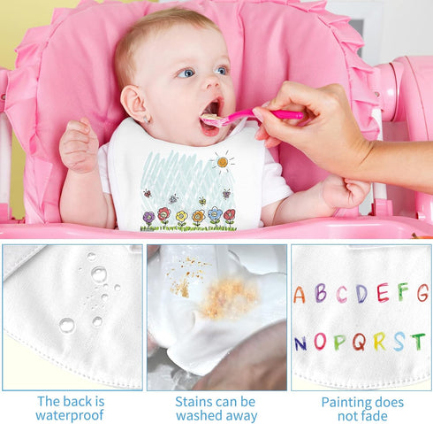 44-Piece DIY Bib Decorating Kit - 24 Bibs, 6 Stencils, 14 Markers for Baby Showers