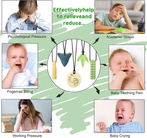 MISSLILI Sensory Chew Necklaces for Aggressive Chewers - Silicone Chewelry for Autism, ADHD, Oral Motor Therapy & Baby