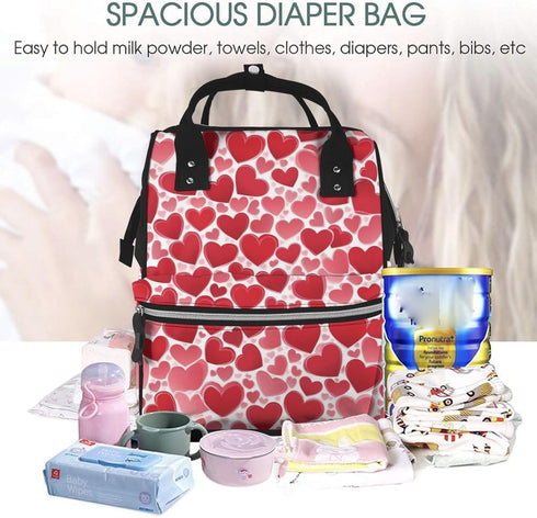 ZSUUGJ Backpack Red Heart Printed Diaper Bag Baby Bag Multi Function Baby Changing Bags For Travel