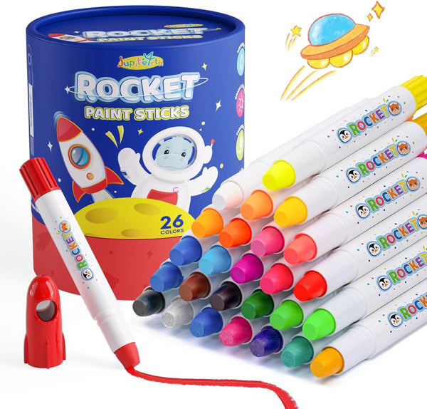 JUPITEARTH 26 Colors Rocket Tempera Paint Sticks with 120 PDF Coloring Pages,