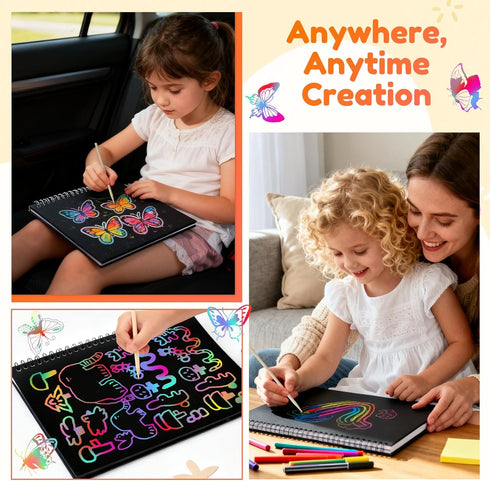 Eommmgl 4-12 Kids2 Pack Scratch Art Paper for Rainbow Notebooks Best Arts and Crafts Gift for Stocking