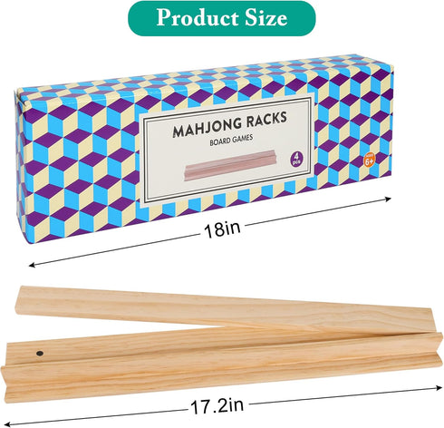 Set 4 Upgraded Mahjong Racks with Pushers, of Trays for American Mahjong Games, Wooden Holders for Mahjong, Dominoes