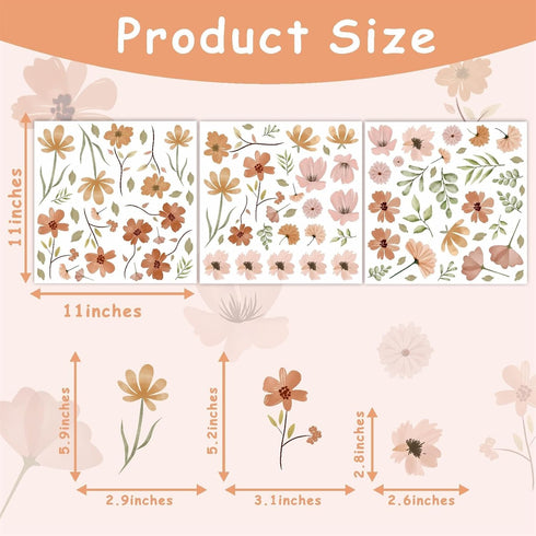 Small Flower Wall Stickers Boho Floral Wall Decals Watercolor Wildflower Decals Cute Flowers Stickers Removable Retro