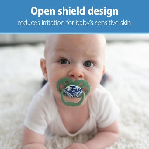 Symmetrical Bulb, 6-18m, 2 Pack Dr. Brown's Advantage Glow-in-The-Dark Baby Pacifier, Fully Soother with Soft Silicone