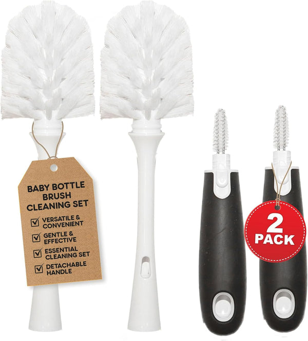 Baby Bottle Brush 2 Pack Set, Essentials Bottle Cleaner with Long Handle & Versatile Brushes for Cleaning